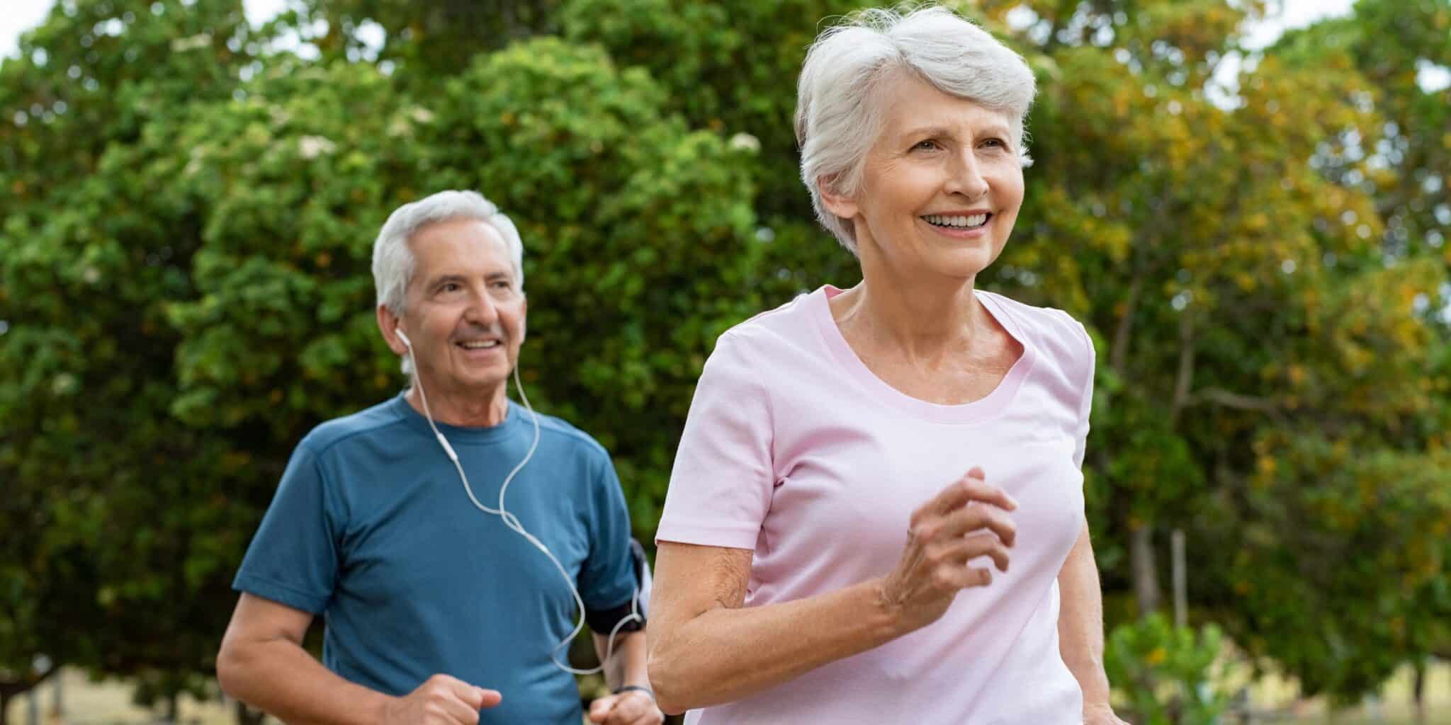 old couple running